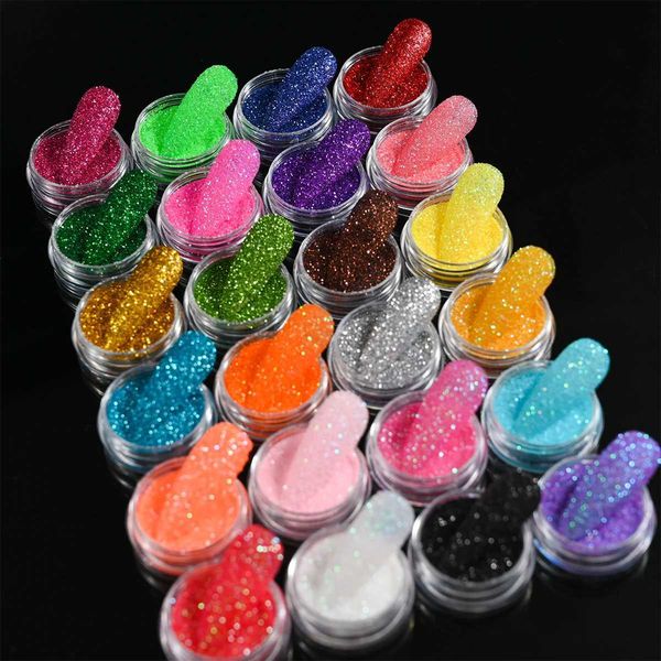 24 Colors Set Glitter Sugar Sand Powder for Nails Shiny Iridescent Colorful Chrome Pigment Dust Crystal Diamond Manicure Decor *XJ240816