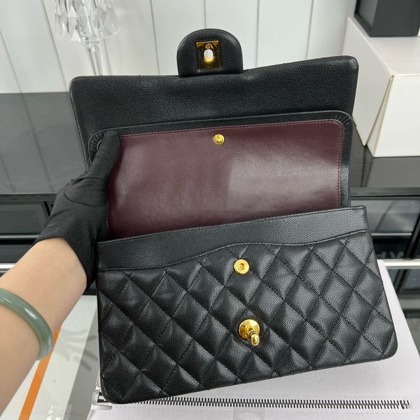 10A mirror designer high-quality leather bag single shoulder bag fashionable double-layer flap bag 25CM caviar sheepskin classic luxury bag