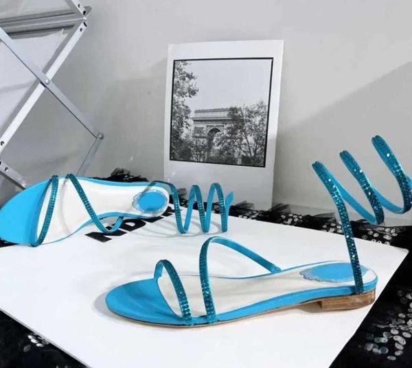 Luxury- Crystal Ankle Strap For Women Flat Heel Summer Beach Shoes Sweet Bohemian Vacation Rome