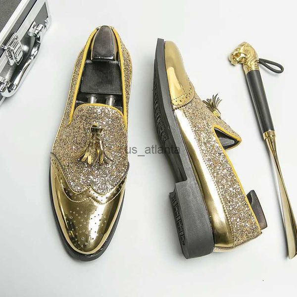 Dress Shoes High End Golden Dress Shoes Mens Brogue Shoes Soft Soles Fashionable Loafers Mens Office Business Shoes Big Size38-47 H240606