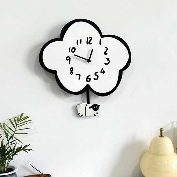 Cloud Swing Wall Clock Modern Simple Cartoon Silent Living Room Childrens Home Decoration Gift 240919