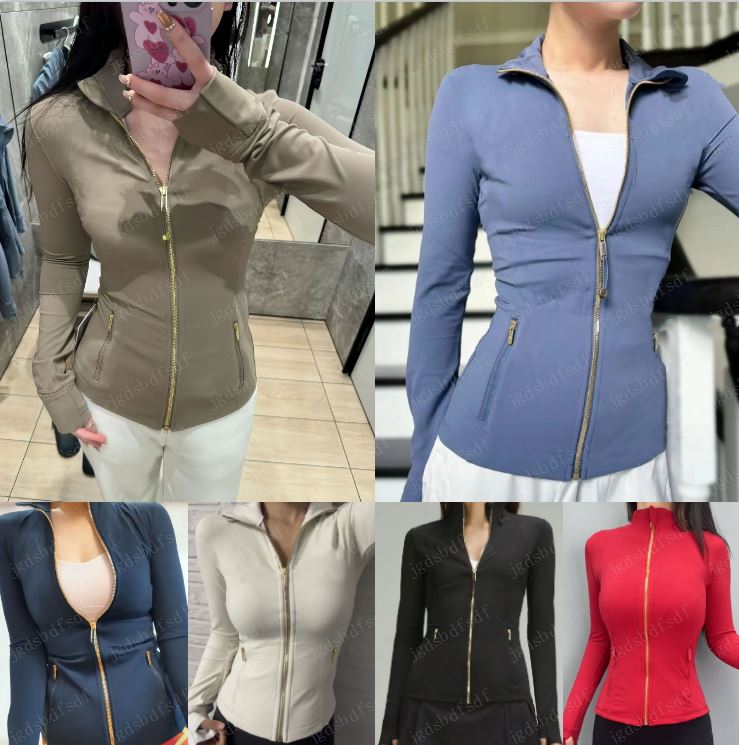 Yoga Jacket With Gold Zipper Women Workout Sport Coat Fitness Gym Long Sleeve Tops Breathable Quick Dry Activewear Solid Sweatshirt Jogging Sportwea