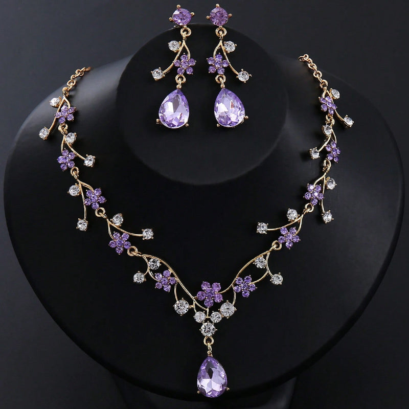 TEMU 3pcs- Set Vintage Plum Set With Purple Earrings And Necklace, Suitable For Brides Bridesmaids Wedding Dinner Dance Evening Gown Accessories