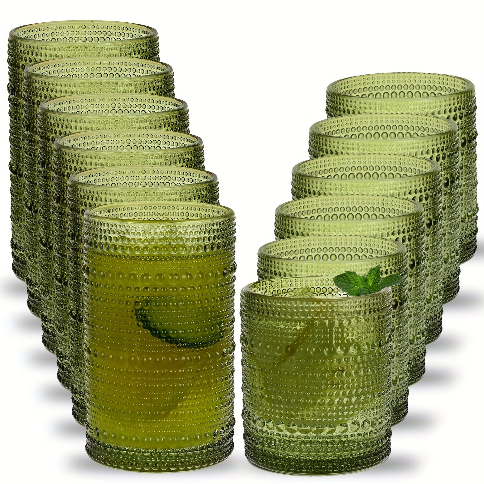 TEMU Tomnk 12pcs Drinking Glasses, 12 Oz-10 Oz Glasses, Embossed Boho Glass Cups, Vintage Hobnail Drinking Glasses For Juice, Milk, Hand Wash Only,