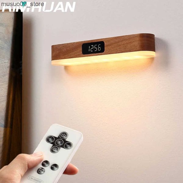 Other Home Decor Wooden Clock Light Minimalist Wood Night Light Living Room Bedroom Bedside Lamps Magnetic Wall Lamp Remote Control Clock Li