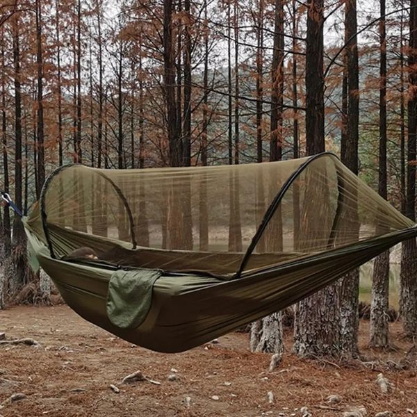 2024 Automatic Quickopening Mosquito Net Hammock Outdoor Camping Swing Antirollover Nylon Rocking Chair 260x140cm 240325