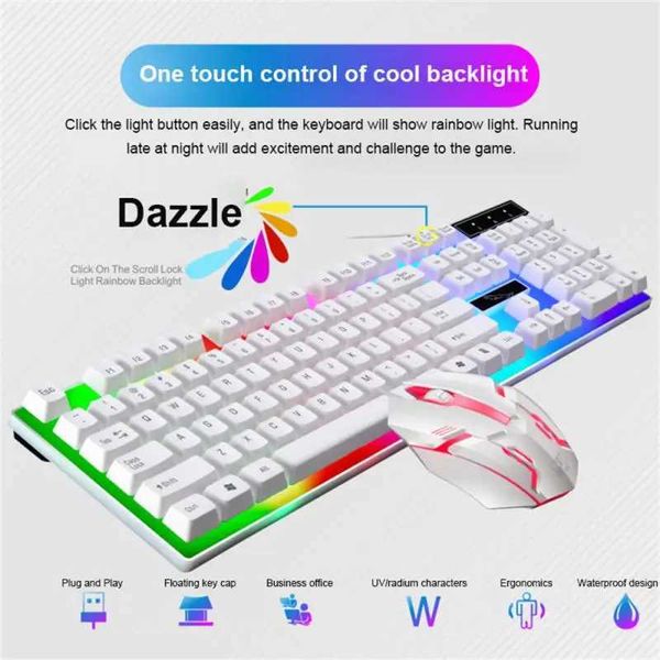 Keyboards Gaming Keyboard And Mouse Gamer Kit Wired Keyboard And Mouse Set Backlit USB Russian Computer Keyboard 104 Keyca For PC J241112
