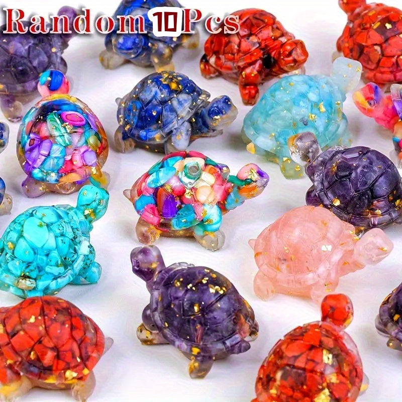 TEMU 10pcs Natural Crystal Resin Cute Turtle Figurines - For Aquarium, Desk, Car & Home Office | Handcrafted Spiritual Crafts, Unique Gift Set For |