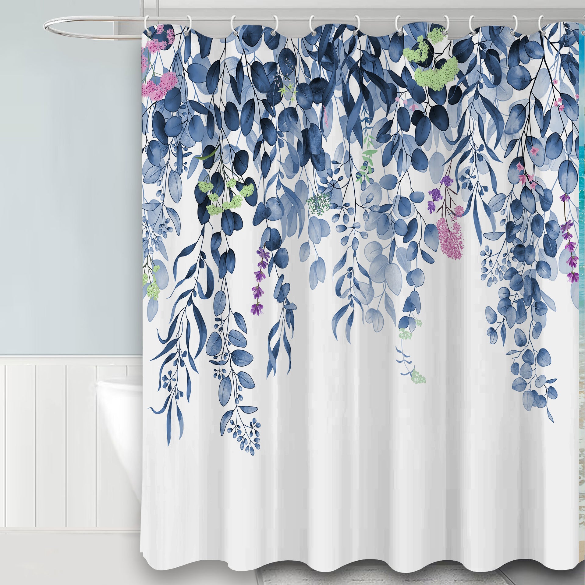 YL-37161 digital shower curtain cross-border plant flower waterproof polyester bathroom four-piece set dry and wet separation moisture-proof