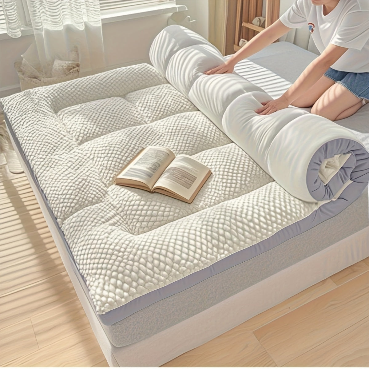 TEMU Roll Up Thin Futon Mattress, Foldable Portable Cooling Thin Floor Mattress, Double Single Bed Mattresses Floor Lounger Bed For Home Dormitory