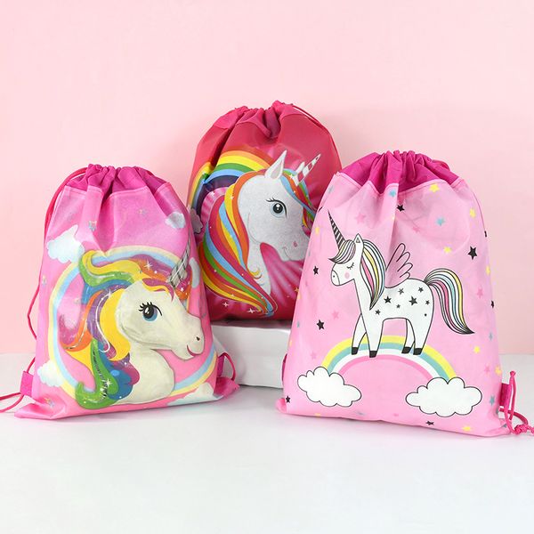 1-6-12Pcs Unicorn Drawstring Bag Kids Girls Unicorn Birthday Party Favors Supplies Candy Gift Packaging School Storage Backpacks