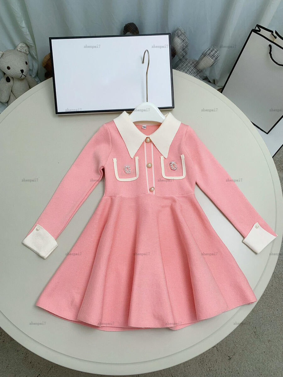 Top Girls dress High quality Princess dress kids designer Clothes Long-sleeved button-down knitted skirts A202X06N051