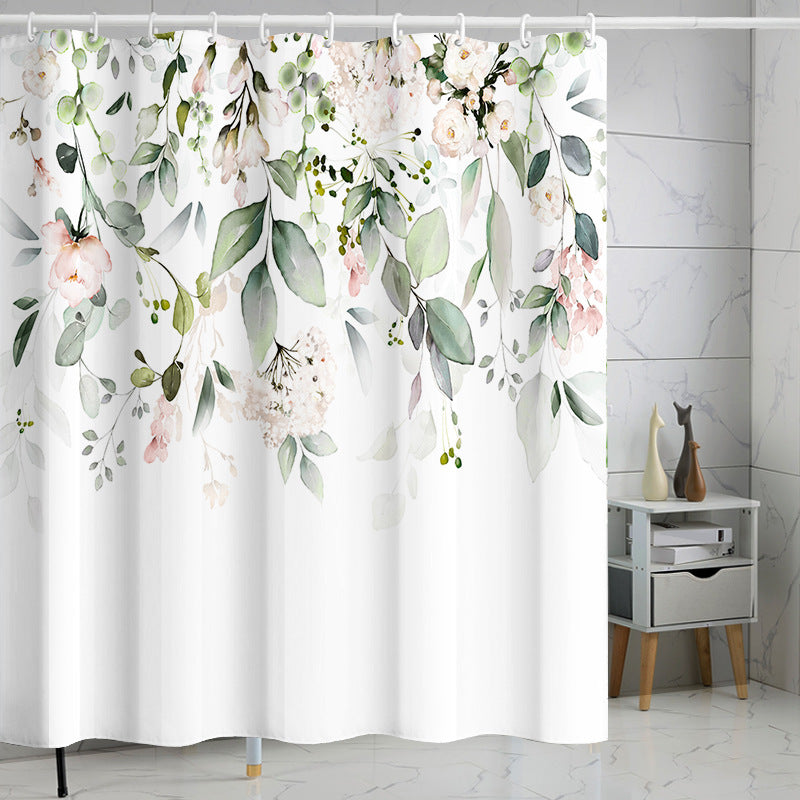 YL-37135 digital shower curtain cross-border plant flower waterproof polyester bathroom four-piece set dry and wet separation moisture-proof