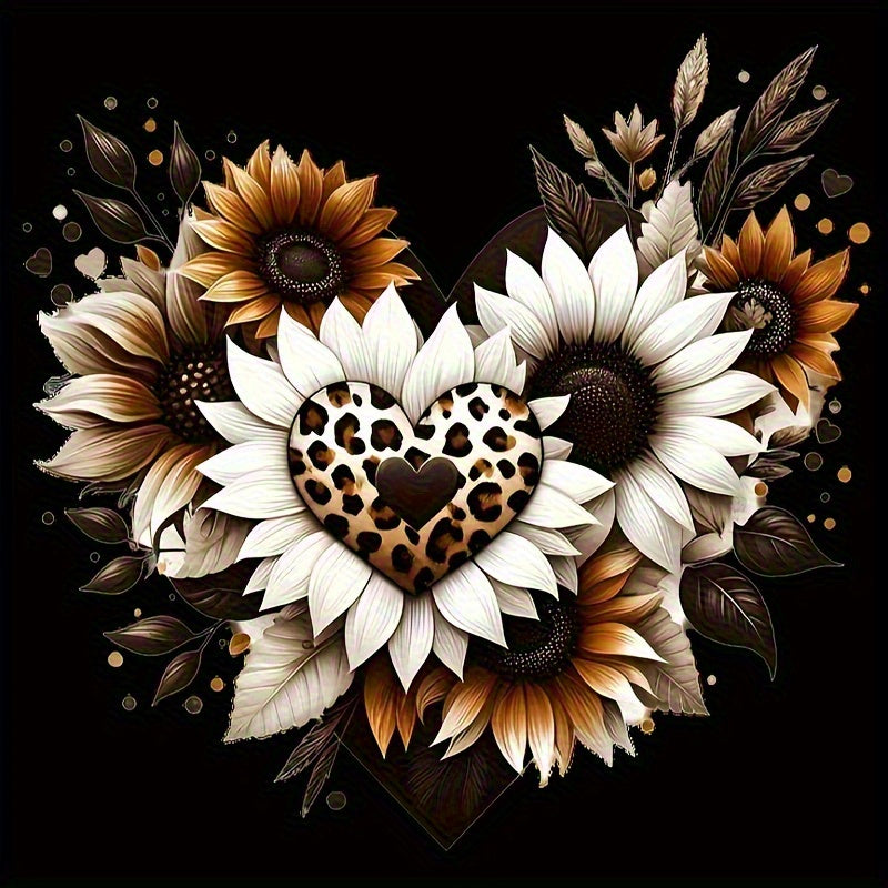 TEMU 1pc Vibrant Sunflower & Leopard Print Heart-shaped Heat Transfer Sticker - Easy To Apply, Washable & Ironable | T-shirts, Masks, Jeans,