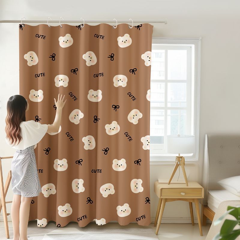 YL-37041 digital printed fabric shower curtain waterproof thick bathroom hook partition curtain