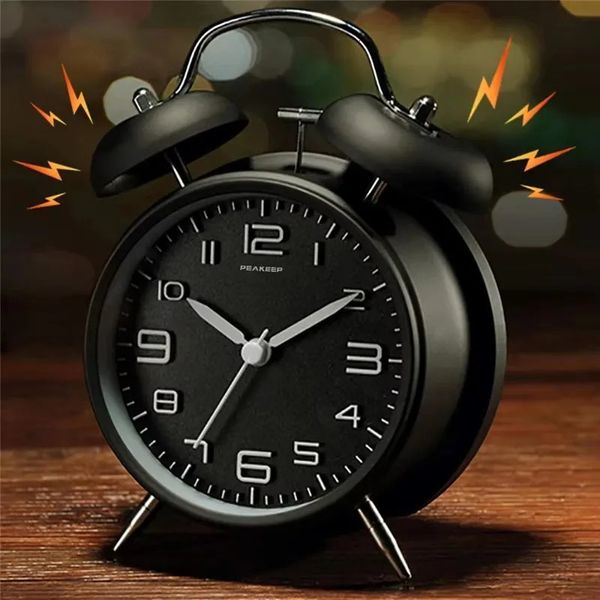 4 Inch Twin Bell Loud Alarm Clock Metal Frame 3D Dial with Backlight Battery Operate Desk Table Alarm Clock For Home and Office 250207
