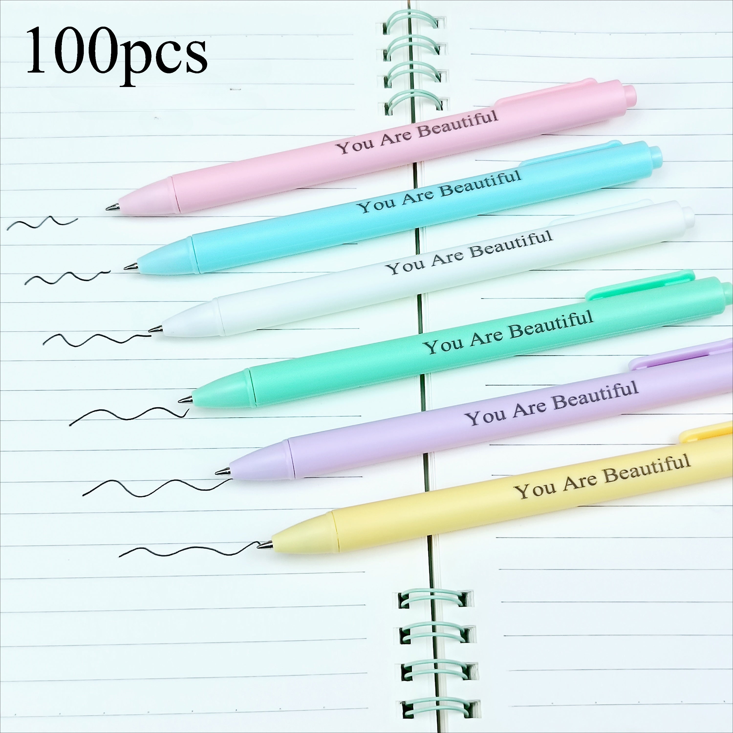 TEMU 100pcs Personalized Ballpoint Pens With Custom Text - Assorted Pastel Colors, Black Ink, Smooth Writing - Bulk Office Supplies, Inspirational
