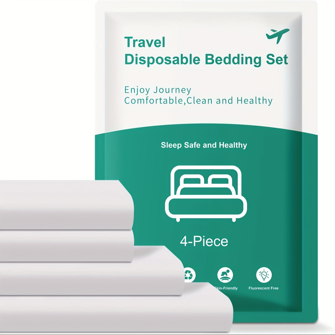 TEMU Disposable King Size 4pcs Bedding Set - Hotel Protective Covers, Portable Includes Comforter Cover, Sheet & 2 Pillowcases, Individually Wrapped