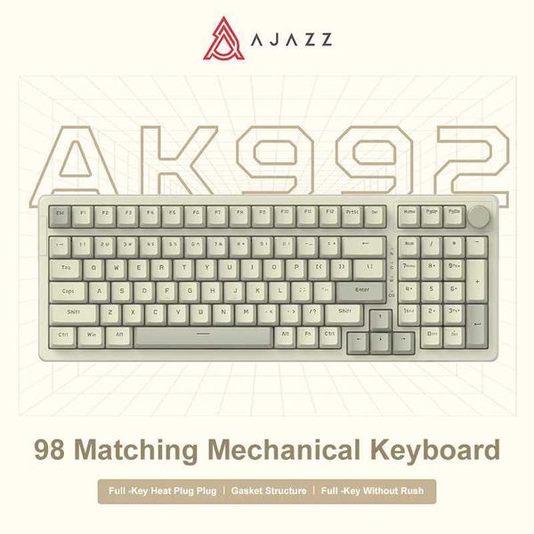 Ajazz AK992 Wired Mechanical Keyboard 98-Key Full Layout Hot-Swap USB Gaming keyboard Multimedia Key Knob for Desktop PC LaptopLX241031