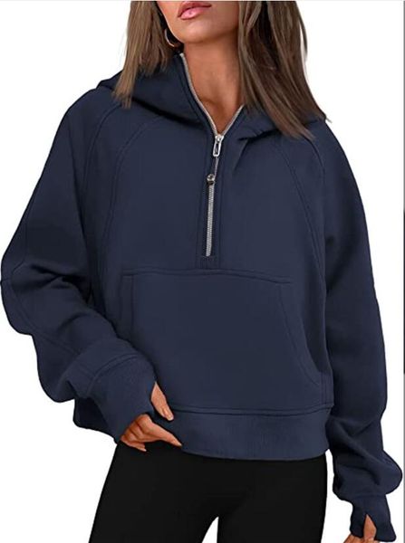 2024 LL LEMONS Yoga Scuba Half Zip Hoodie Jacket Designer Sweater Womens Define Workout Sport Coat Fiess Activewear Top Solid Zipp