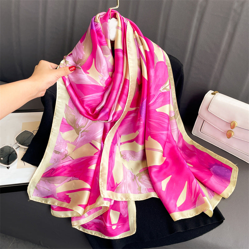 Fashion Scarf Silk Scarves Luxury Summer Flower Print beach Towel Scarf Pashmina For Women Designers Women Sunscreen Thin Gauze Scarf Long Shawl Wra