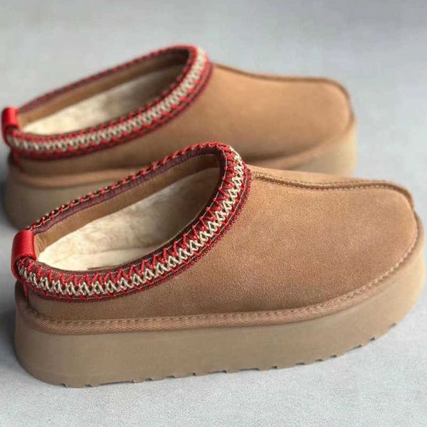 with BOX Slippers Mustard Seed Chestnut Fur slides Sheepskin Classic Ultra Mini Platform Boots Winter Womens Flat Shoes Suede AAAAA+