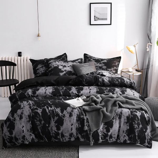 Couple Black Duvet with Pillow Case Modern Comforter Bedding Set Quilt Cover Queen-king Double Single Bed