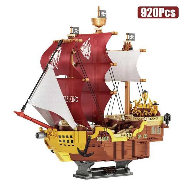 Blocks Creative 920Pcs King Pirate Ship Sailboat Model Building Blocks Caribbean Vessel Mini Construction Toys For Children Gift Y2501127FEB