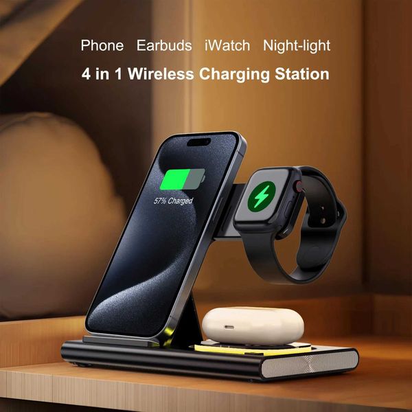 Wireless charging station 4-in-1 foldable 15W fast charging wireless charging station with night light suitable for iPhone iPod iWatch Y2501