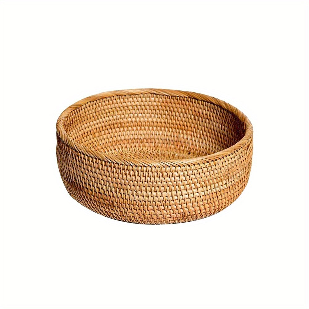 TEMU Rattan Wicker Basket Hand-woven Coffee Breakfast Severing Tray Food Storage Container Cosmetic Storage Box Desktop Organizer Shelf Baskets