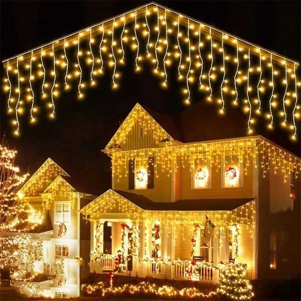 Christmas Lights Waterfall Outdoor Decoration 5M Droop 0.4-0.6m Led Lights Curtain String Lights Party Ggarden Eaves DecorationLX241112