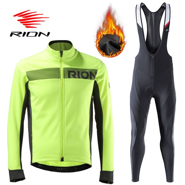 Cycling Jersey Sets RION Jacket Bib Pants Set Mens Windbreaker Ropa Ciclismo Hombre Winter Thermal Fleece 3D Pad Bike Tights For MTB 221201