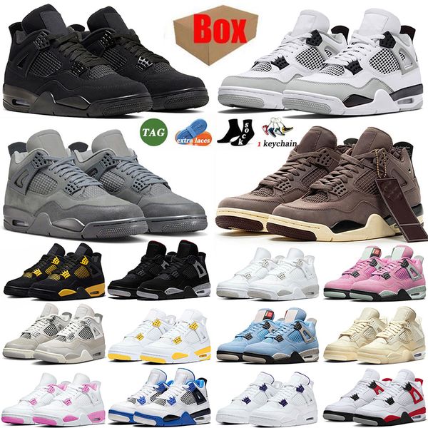 Com sapatos atléticos de caixa de cimento molhado p 4s Basketball Shoes homens homens gatos pretos 4 vela oreo branco azul militar vívido de