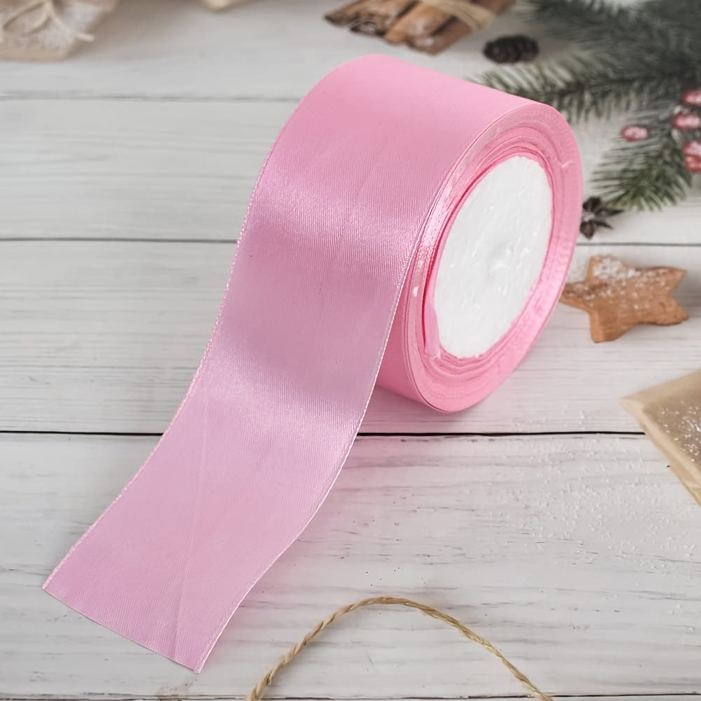 TEMU 1 Roll 2 Inch X 24 Yards Pink Silk Satin Ribbon - Luxurious Glossy Craft Ribbon For Gift Wrapping, Wedding Decor, Valentine's Day, Floral Hair