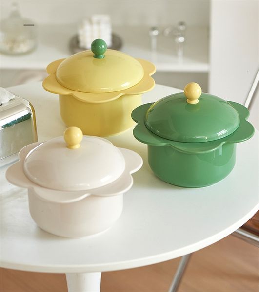 Soup Stock Pots Stainless Steel Flower Instant Noodle Bowl Large Capacity Tableware With Lid For Kitchen Restaurant Soup Bowl 221203