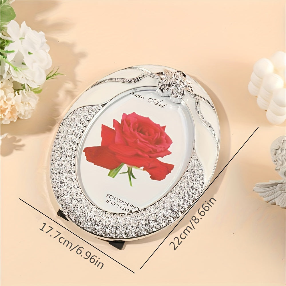 TEMU Elegant Silvery White Oval 7-inch Photo Frame, , , Lightweight Plastic - Ideal For Bedroom And Living Room Decor, Bedroom Decor