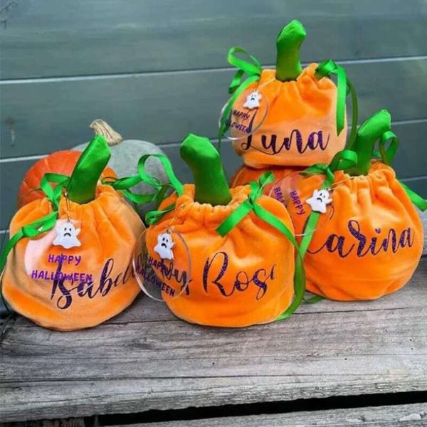 Trick Or Wholesale Treat Candy Pouch Bucket Orange Veet Pumpkin Basket Halloween Bags