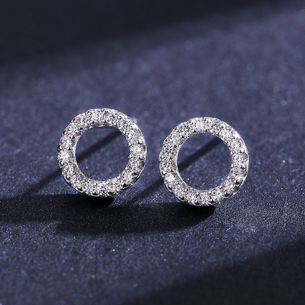 Elegant Hollow Out Round Zircon Stud Earrings in Plated Finish Ideal Wedding Jewellery Accessory