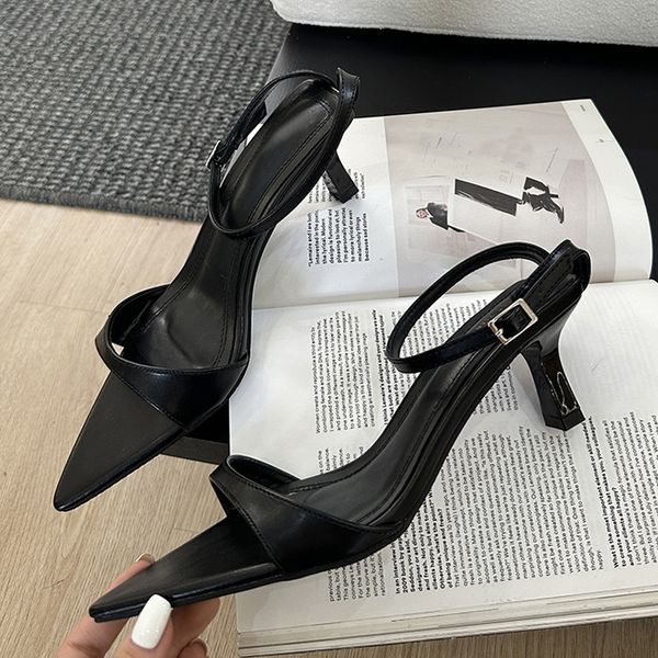 Black & White Gladiator Sandals | Pointed Toe Low Heels for Women 4