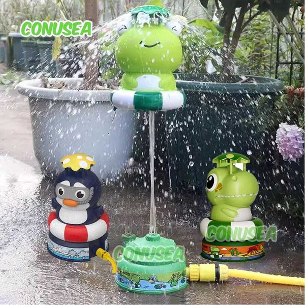 Summer Water Toy Baby Bath Toys Cartoon Frog Dinosaur Sprinkler Rotating Spray Soaker Garden Yard Outdoor Fun Game Toys for Kids C250117
