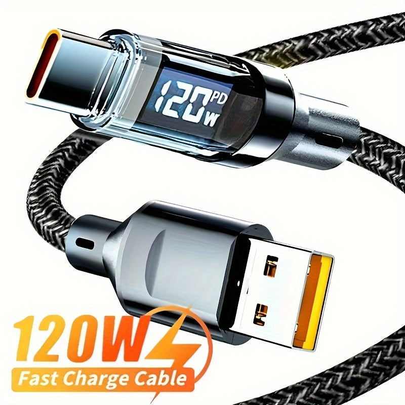 TEMU 1 2 0w Reinforced Data Cable Intelligent Lcd Power Display Cable - Durable And Flexible, Suitable For Multi Device Charging, Tablet Charging