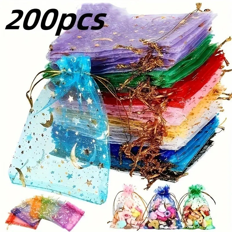 TEMU 200pcs Organza Bags, 2.76"x3.54" Mixed Color 's Star Organza Bags, Mesh Party Favor Bags, Drawstring Goodie Wrap Pouch Bags, Candy Bags, Jewelry