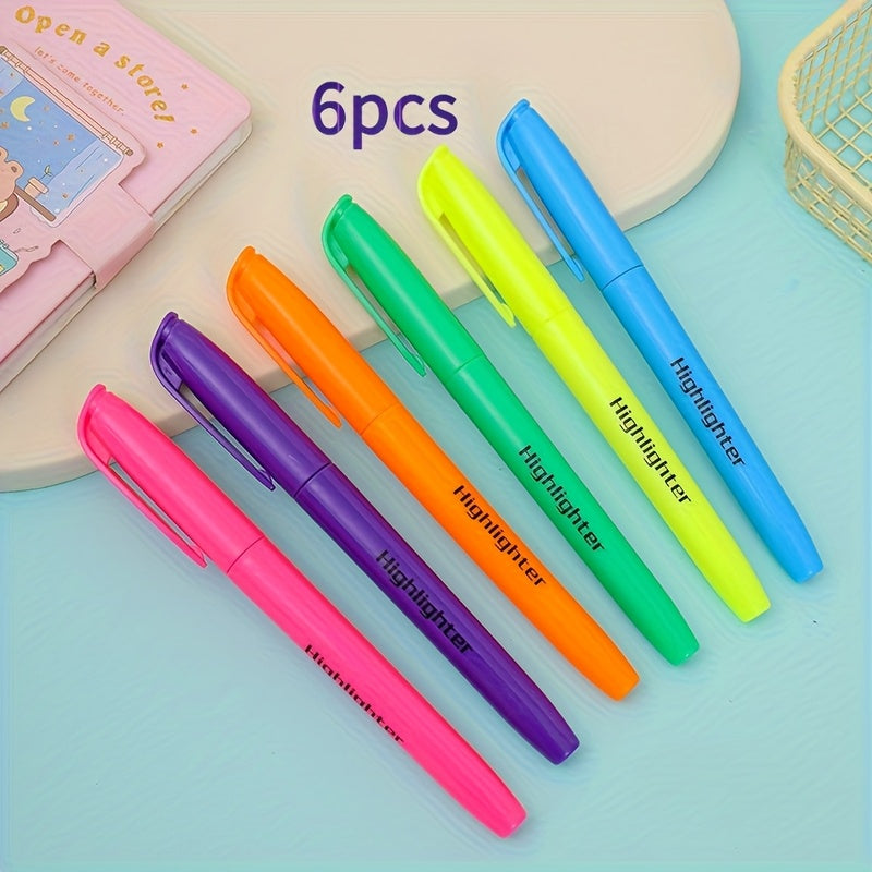 TEMU 6 Colorful Pens In 6 Vibrant Colors, Featuring Soft Tips That Are Non-toxic And Waterproof. Ideal For Office Use, Markers And Highlighters Are