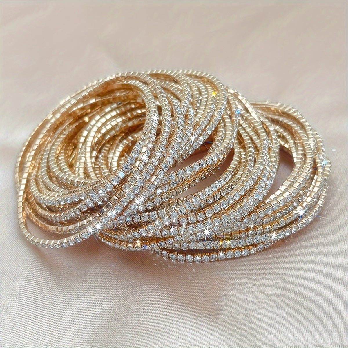 TEMU 12pcs Set Of Sparkling Tennis Bracelets - Stretchy, Elegant & Versatile For Casual Attire Or Parties