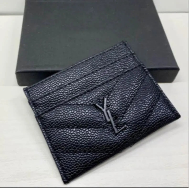 2023 fashion Card Holders caviar woman mini wallet Designer pure color genuine leather Pebble texture luxury Black wallet with box