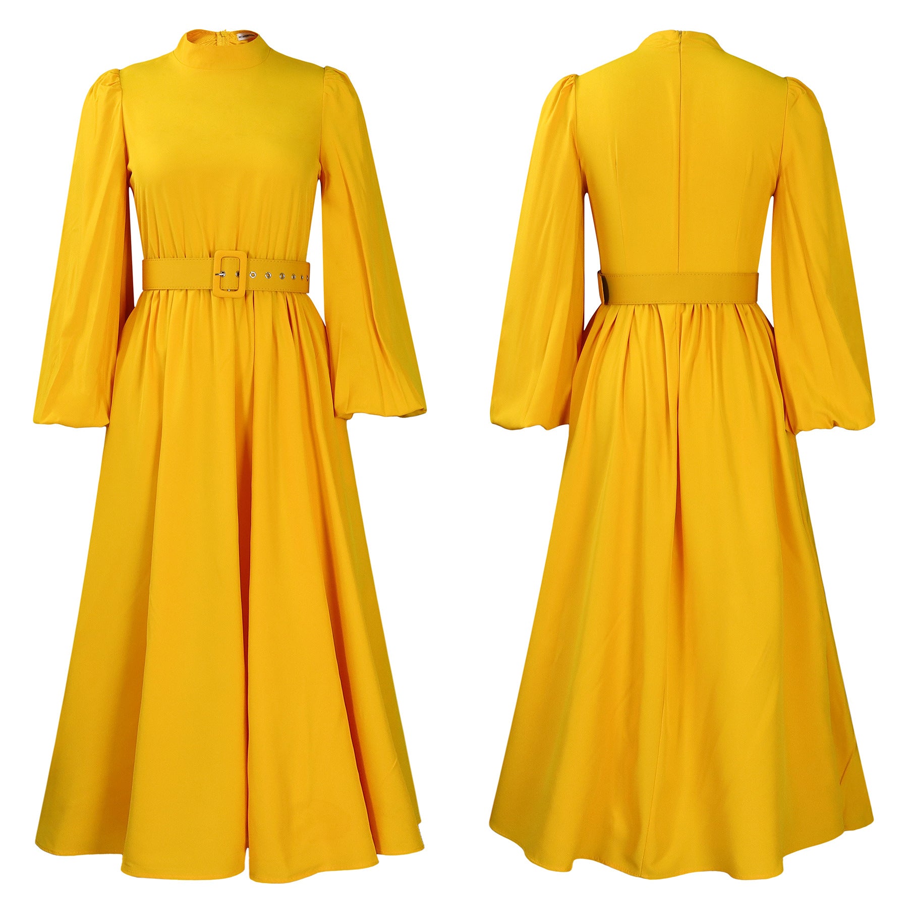 (518) Ladies&#039; winter new style half-high collar long sleeve waist-hugging temperament waist-hugging slimming big swing dress