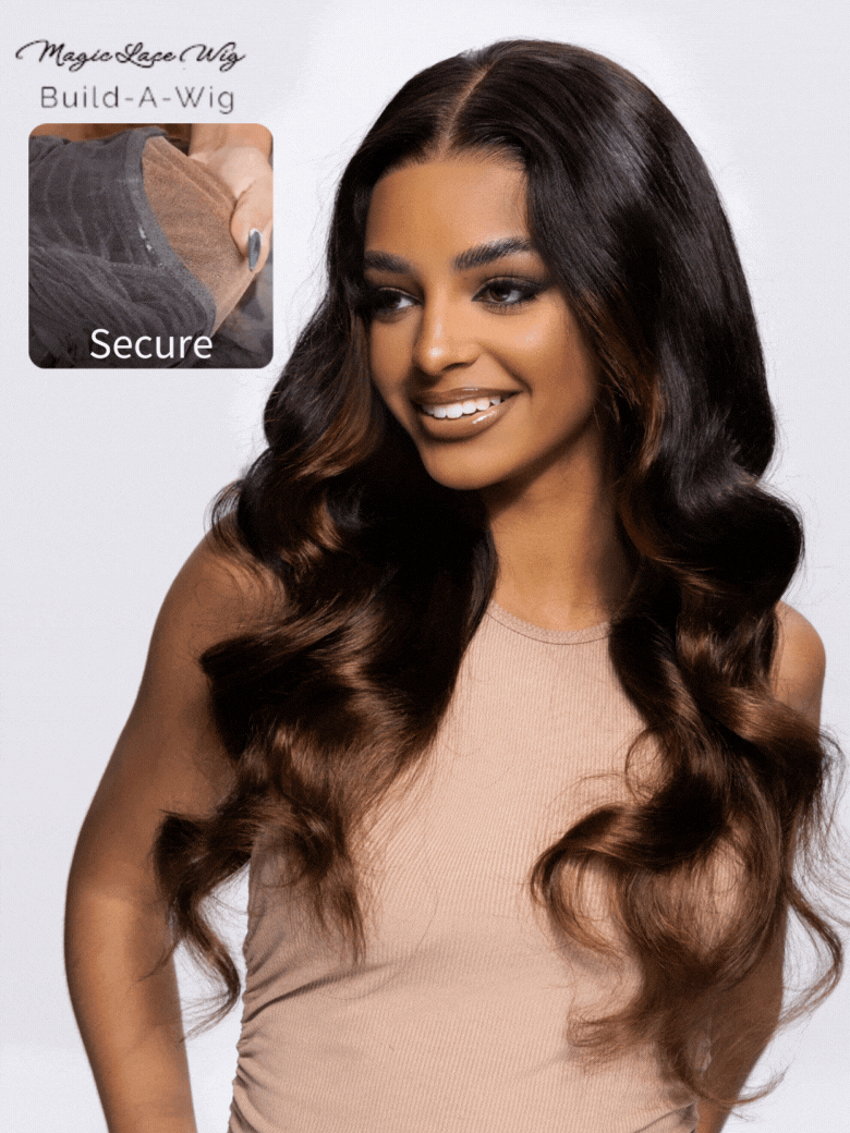 7X5 Magic Lace Long Length Wig Black to Chestnut Brown Ombre Body Wave