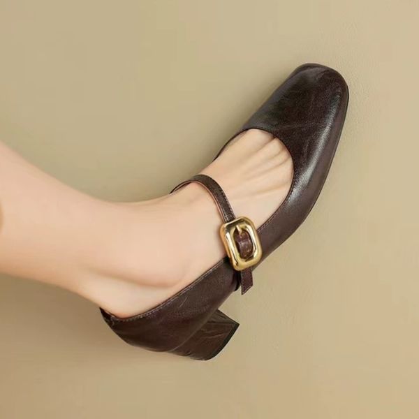 Womens Mary Janes Shoes Square Toe Pumps 2024 Spring High Heels Buckle Strap Designer Shoes Silver Office Dress Shoes 1777N