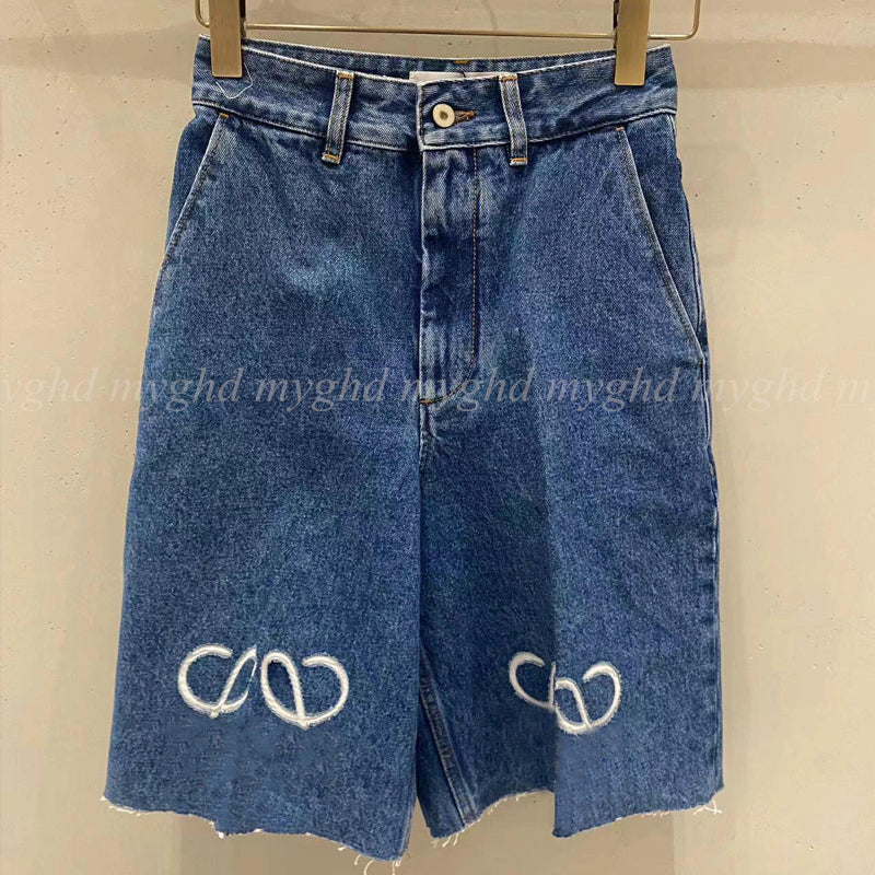 Women Jeans Denim Pants Middle Pants Embroidered-Hallow-Out Cutting Pattern Casual Pants