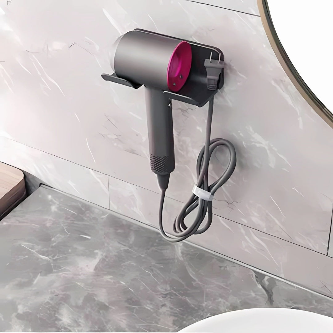 TEMU Universal Hair Dryer Holder Wall Mounted, Blow Dryer Hanger Wall Mount For Hair Dryer Hook With Plug& Self Adhesive For Cabinet Bathroom